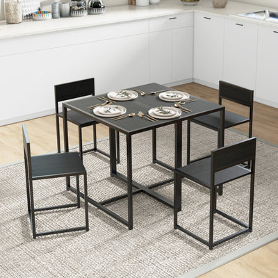 HOMCOM Dining Table and Chairs Set 2, Dining Room Sets, Rectangular Space Saving Table and 2 Chairs for Compact Kitchens, Steel Frame, Black 