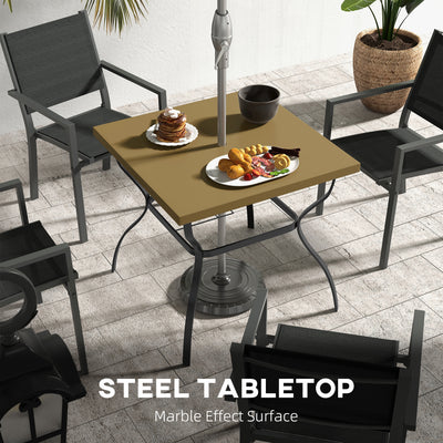 Outsunny Four-Seater Steel Garden Table, with Parasol Hole - Brown/Black 