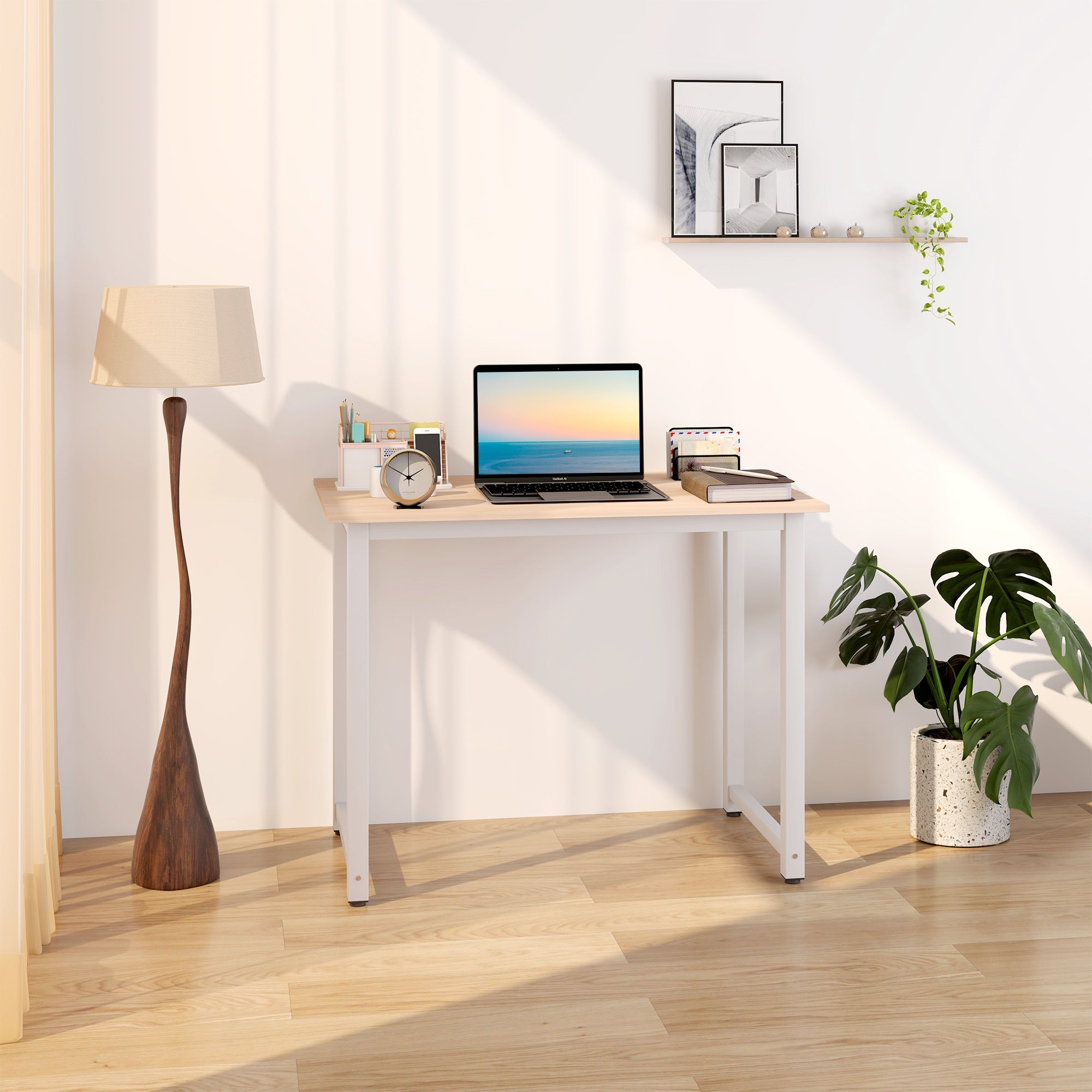 HOMCOM Computer Desk, Writing Table, 100 x 60 x 76cm Workstation for Home Office, Study with Metal Frame, Simple Assembly, White 