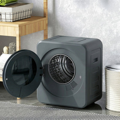 HOMCOM Vented Tumble Dryer, 4kg Front Tumble Dryer with Stainless Steel Tub, 800W Compact Freestanding Grey 