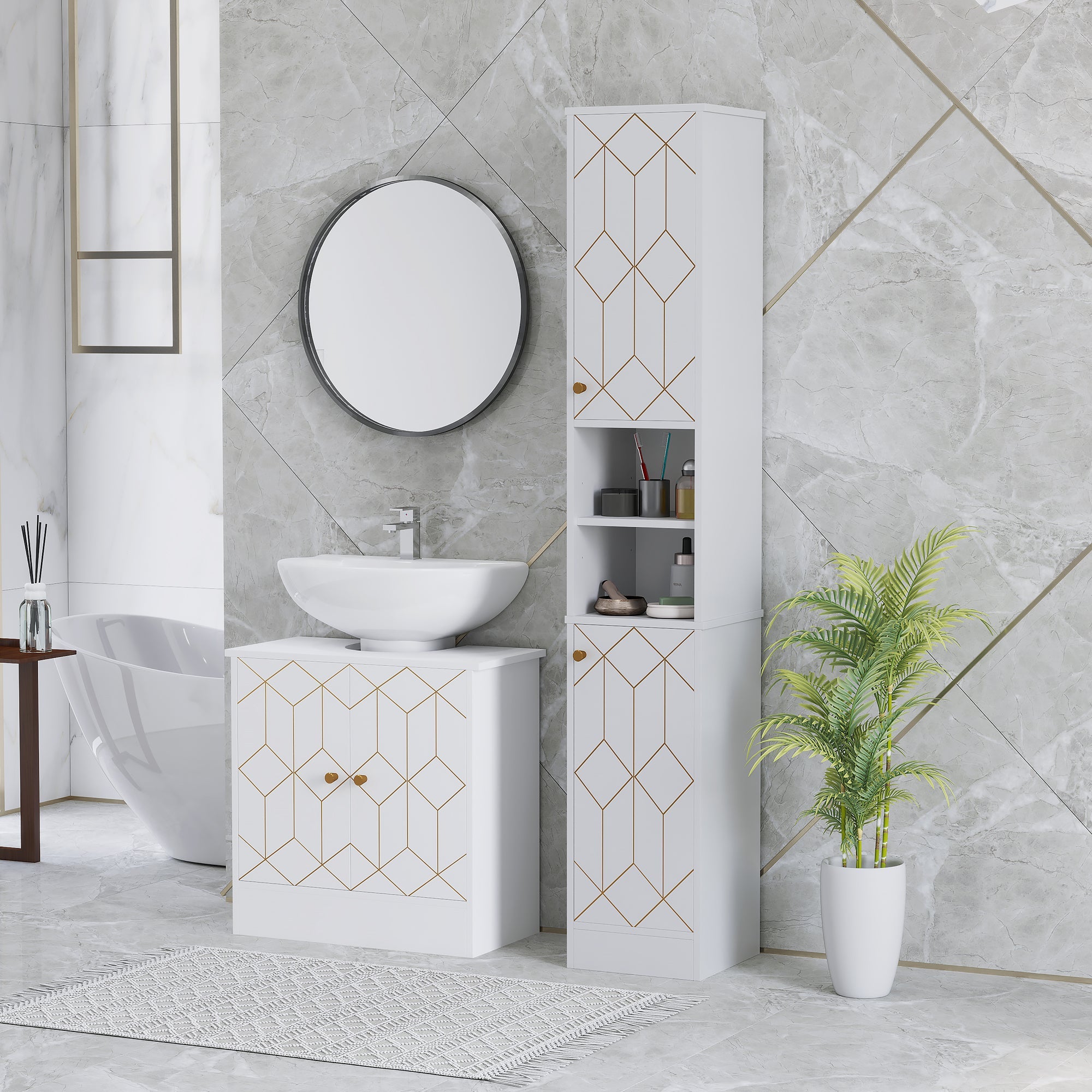 HOMCOM Tall Bathroom Storage Cabinet with Doors, Slim Bathroom Storage Unit with Adjustable Shelves, Freestanding Bathroom Storage Unit, White 