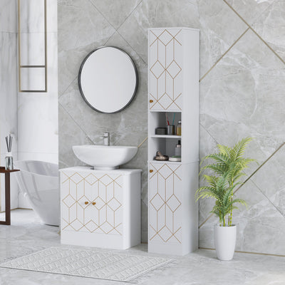 HOMCOM Tall Bathroom Storage Cabinet with Doors, Slim Bathroom Storage Unit with Adjustable Shelves, Freestanding Bathroom Storage Unit, White 