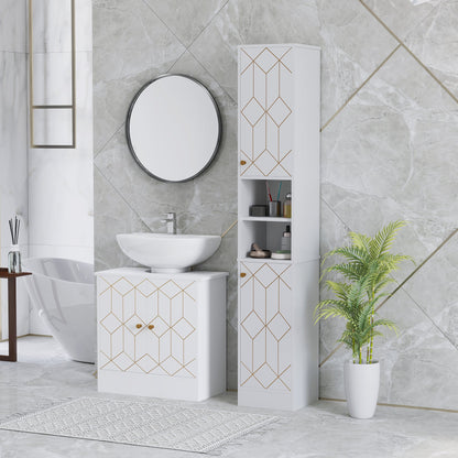 HOMCOM Tall Bathroom Storage Cabinet with Doors, Slim Bathroom Storage Unit with Adjustable Shelves, Freestanding Bathroom Storage Unit, White 