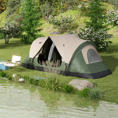 Outsunny Camping Tent for 6-8 Man with 2000mm Waterproof Rainfly and Carry Bag for Fishing Hiking Festival, Dark Green 