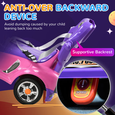 AIYAPLAY 3 in 1 Ride on Push Car, Cartoon Robot Theme Foot to Floor Slider w/ Handle Light Music Horn, Storage - Pink 