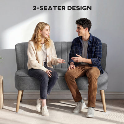 HOMCOM 117cm Loveseat Sofa Upholstered Small 2 Seater Sofa with Thick Padded Seat and Rubber Wood Legs, Grey 