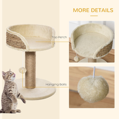 PawHut Cat Tree Cat Scratching Post for Indoor Cats Kitten Play Tower Activity Centre Climbing Stand with Dangling Ball Beige 
