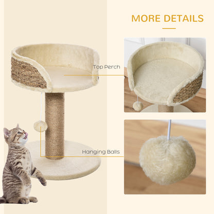 PawHut Cat Tree Cat Scratching Post for Indoor Cats Kitten Play Tower Activity Centre Climbing Stand with Dangling Ball Beige 