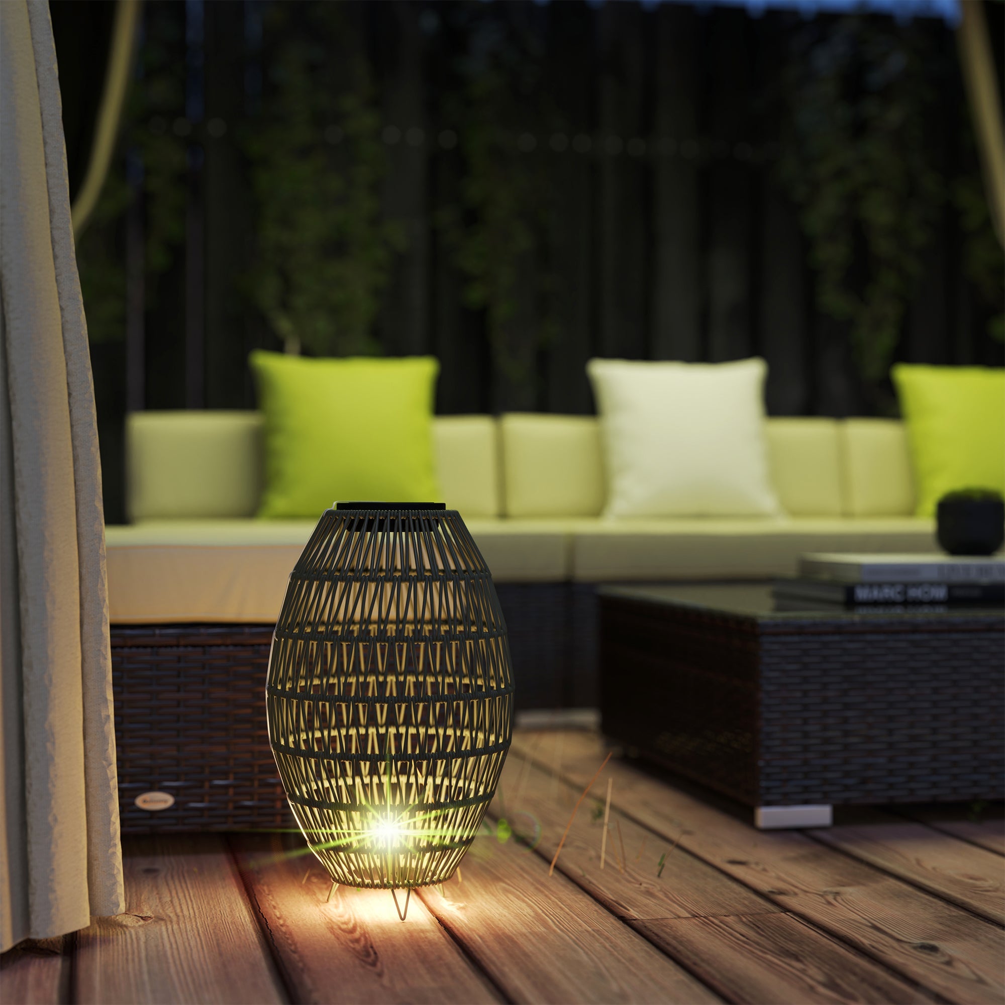 Outsunny Rattan Solar Lamp, Garden Solar Lantern with Auto On/Off Light, IP44 Waterproof, Decorative Outdoor Rattan Lamp for Porch, Pathway, Dark Brown 