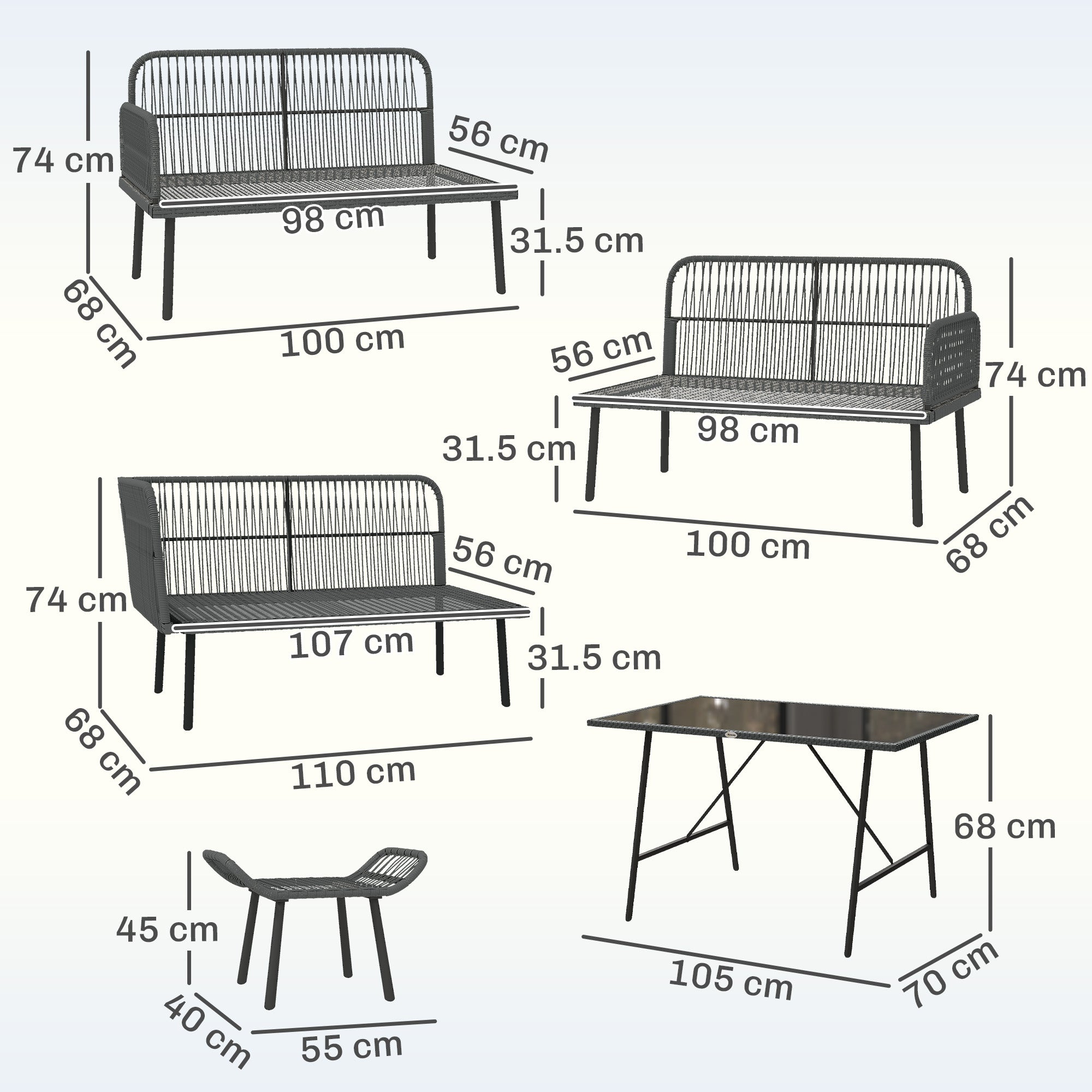 Outsunny 6 Piece Rattan Garden Furniture Set, 8 Seater Garden Corner Sofa with Cushions and Glass Top Table, Orange 