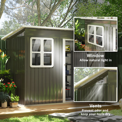 Outsunny 7 x 4ft Galvanised Steel Garden Shed, with Lock and Gloves - Grey 