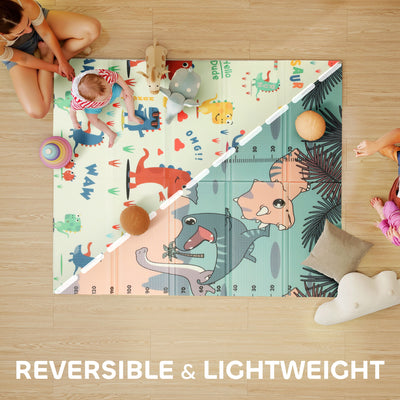 AIYAPLAY Dinosaur-Themed Baby Plat Mat Double Sided, Foldable, Water-Resistant for Outdoor/Indoor, 177 x 146 x 1.5cm 