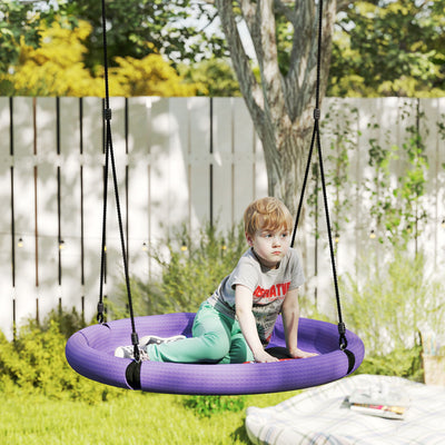 AIYAPLAY 100cm Diameter Nest Swing Seat for Kids with Height Adjustable Hanging Ropes for Outdoor, Playground, Garden, Purple 