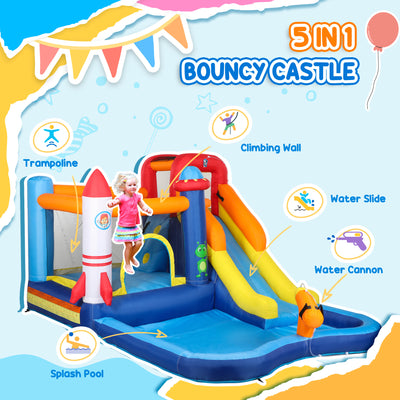 AIYAPLAY 5 in 1 Bouncy Castle for Children with 550W Blower, Water Slide, Splash Pool, Jumping Area, Climbing Wall, Cannon 