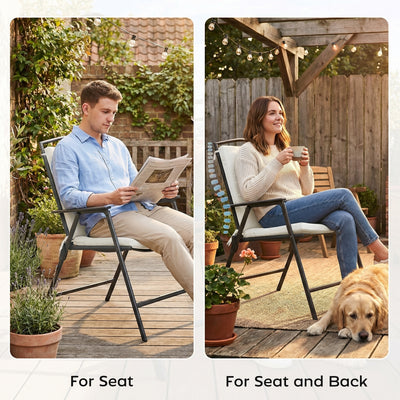 Outsunny Outdoor Seat Cushions Set of 2 with Ties, Waterproof Garden Seat Pads, Cream White 