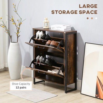 HOMCOM 12-Shoe, Two-Door Storage Cabinet - Wood-Effect 