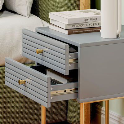 HOMCOM Set of Two Elegant Bedside Tables - Grey/Gold-Tone 
