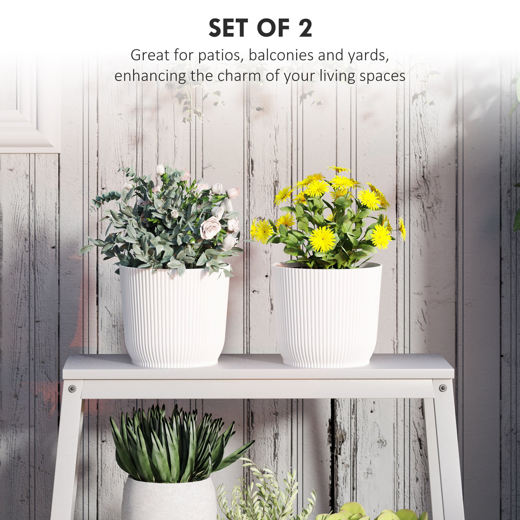 Outsunny Set of Two \'d0\'a422cm Planters - White