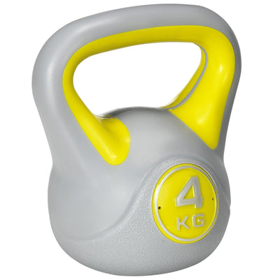 SPORTNOW Kettlebell, 4kg Kettle Bells with Handle for Home Gym Weight Lifting and Strength Training, Yellow and Grey 