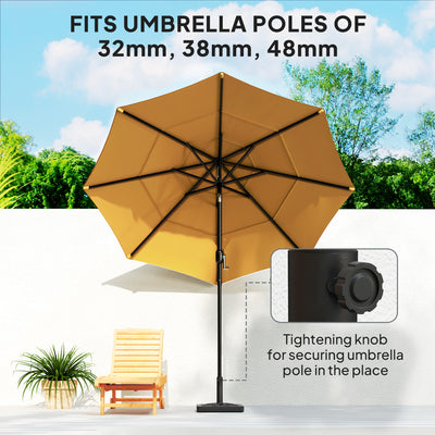 Outsunny Garden Parasol Base, 15kg HDPE Outdoor Umbrella Stand Parasol Stand with Cut-Out Design, Sun Umbrella Base for Deck Poolside, Black 