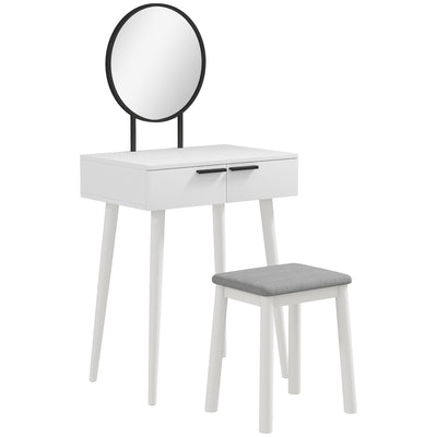 HOMCOM Dressing Table with Mirror and Stool, Vanity Makeup Desk Set with 2 Drawers, Cushioned Stool and Make-up Organiser for Bedroom and Dressing Room, 60 x 40 x 123 cm, White 
