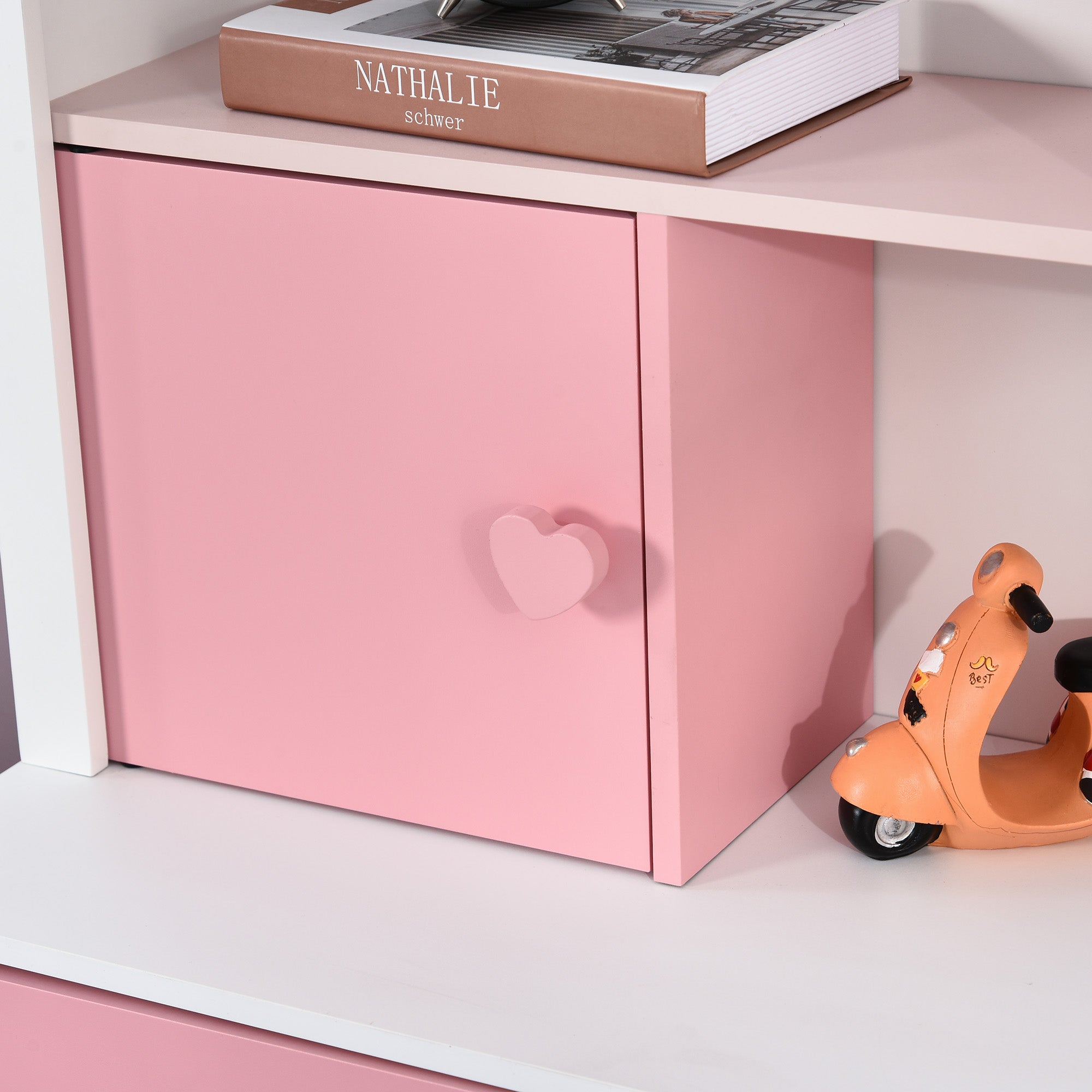 HOMCOM Kids Bookshelf Chest w/ Drawer with Wheels Baby Toy Wood Organizer Display Stand Storage Cabinet 80x34x130cm Pink 
