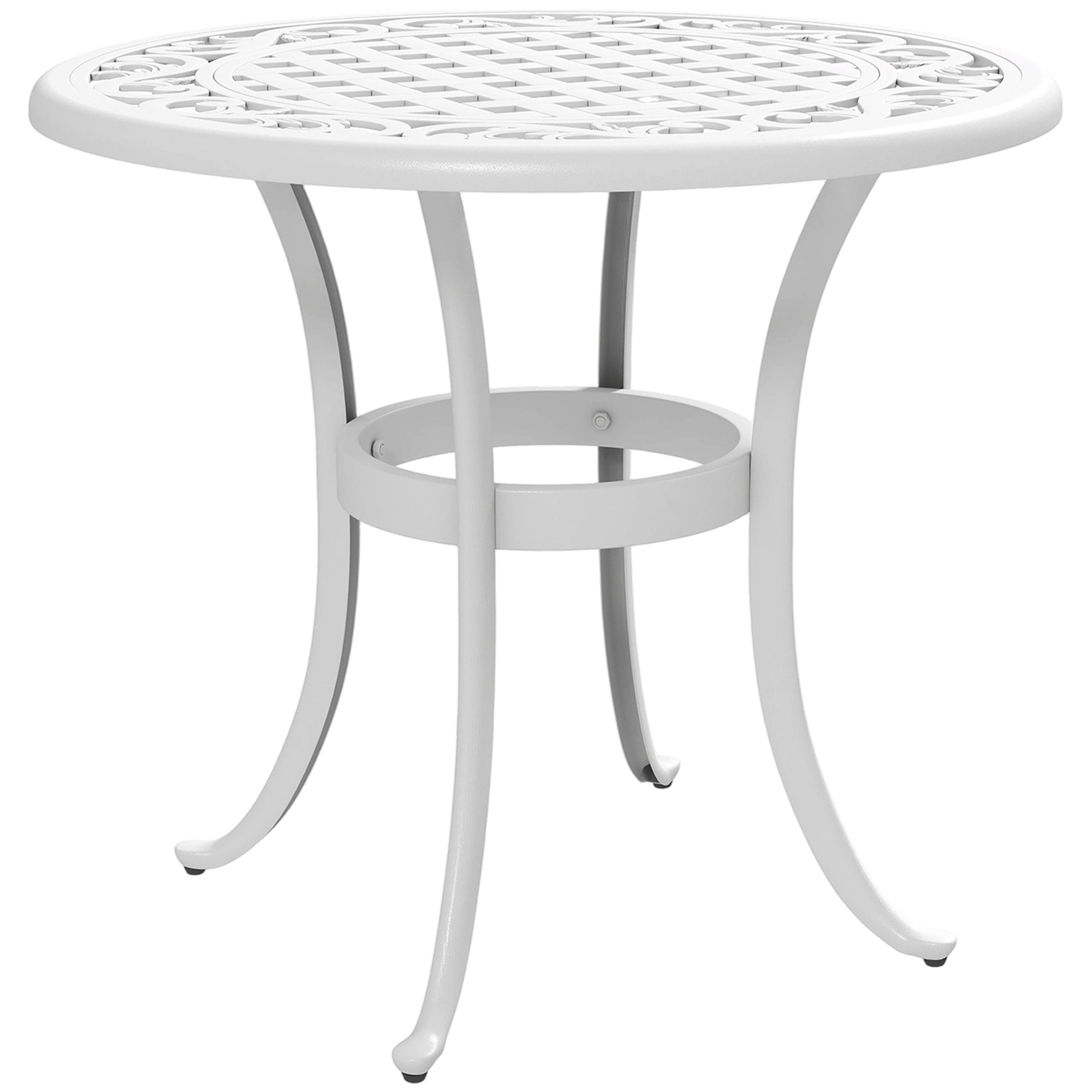 Outsunny 60 cm Round Garden Table, Cast Aluminium Outdoor Patio Table, White 