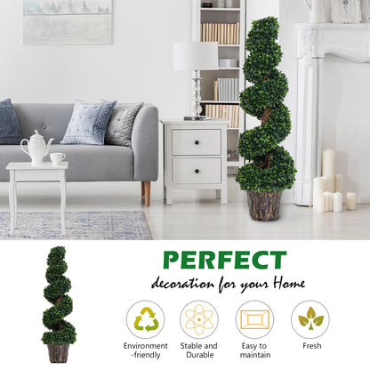 Outsunny Set of 2 Artificial Boxwood Spiral Topiary Trees Potted Decorative Plant Outdoor and Indoor Décor 120cm 