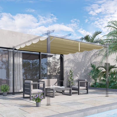 Outsunny Retractable Pergola Shade Cover, Replacement Canopy for 4 x 3 (m) Pergola, Retractable Roof, Beige 