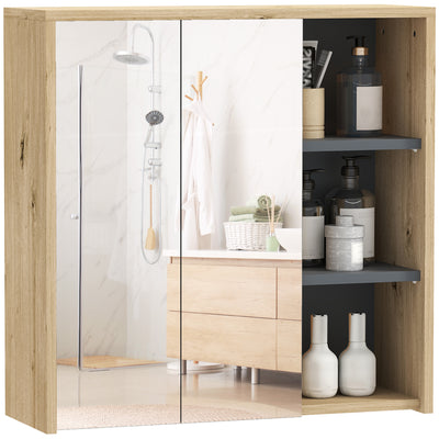 HOMCOM Five-Shelf Mirrored Bathroom Cabinet - Wood-Effect 