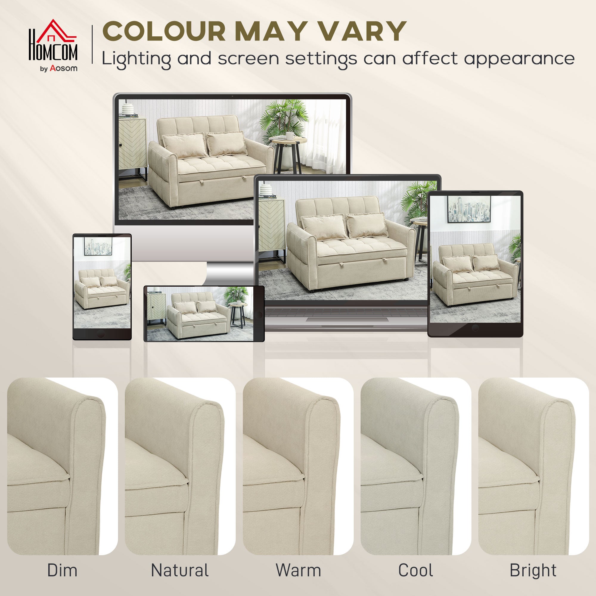 HOMCOM 2 Seater Sofa Bed, 3-in-1 Convertible Sleeper Sofa with Click-clack Adjustable Backrest and 2 Pillows, Light Brown 