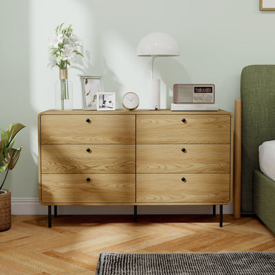 HOMCOM Chest of Drawers, 6 Drawer Dresser - Oak 