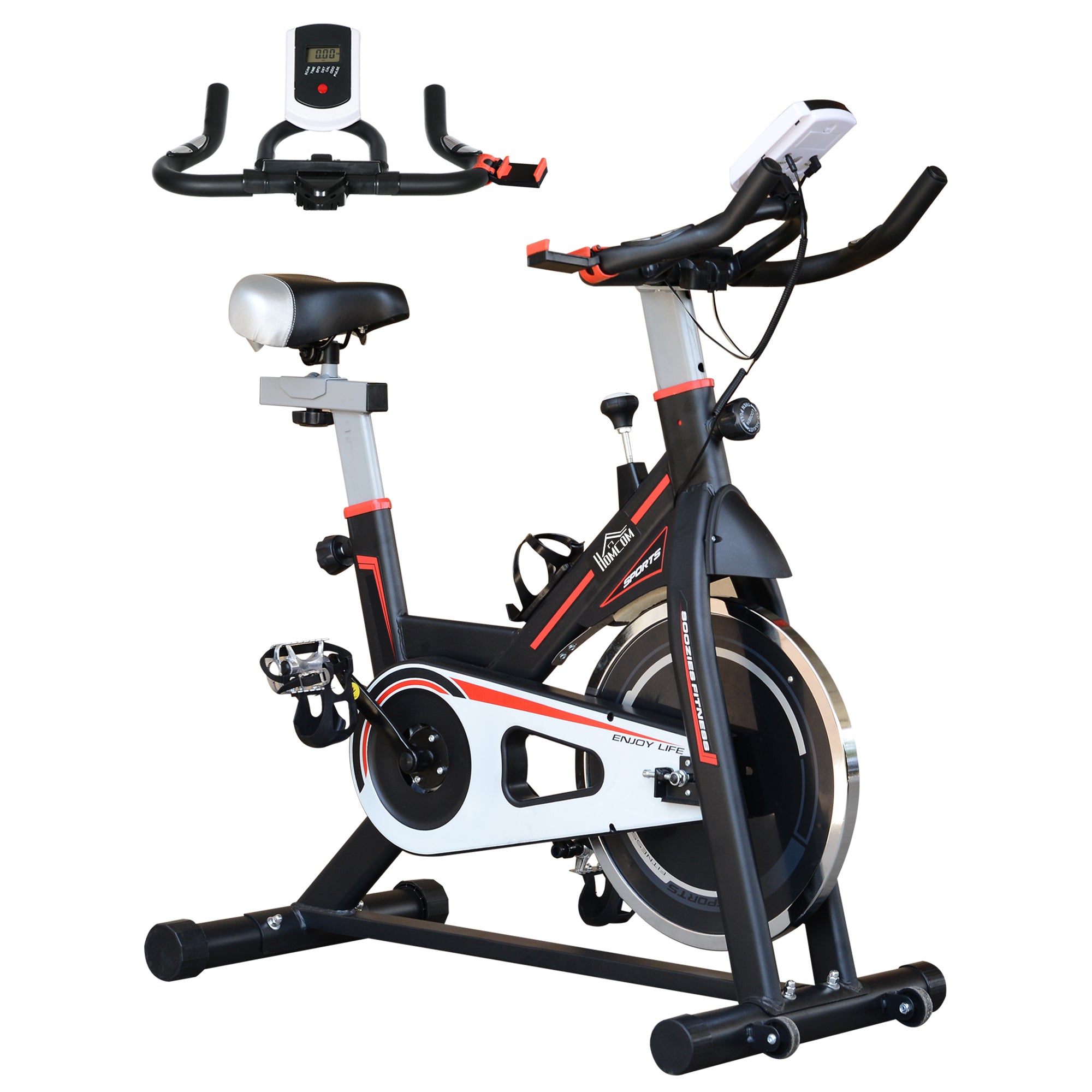 HOMCOM Exercise Bike, Indoor Cycling, with LCD Display, Heart Rate, Sensor - Black 