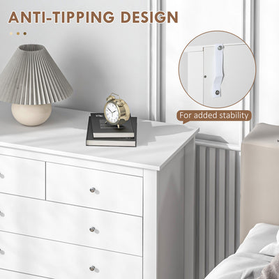 HOMCOM Modern Chest of Drawers, 5 Drawer Storage Cabinet with Metal Handles and Runners for Bedroom, White 