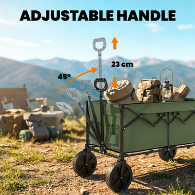 Outsunny 95L Foldable Festival Trolley on Wheels, Collapsible Wagon Cart with Adjustable Handle and 2 Cup Holders, Dark Green 