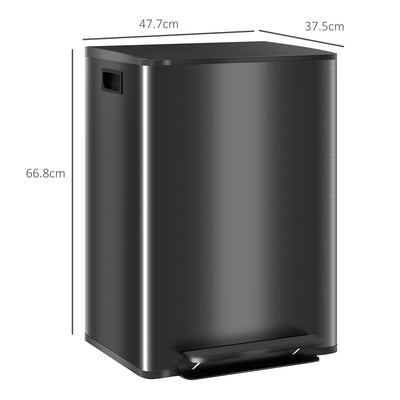 HOMCOM 60L Dual Compartment Stainless Steel Bin, with Deodoriser Holders - Black 