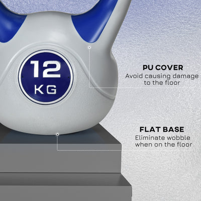 SPORTNOW Kettlebell, 12kg Kettle Bells with Handle for Home Gym Weight Lifting and Strength Training, Dark Blue and Grey 