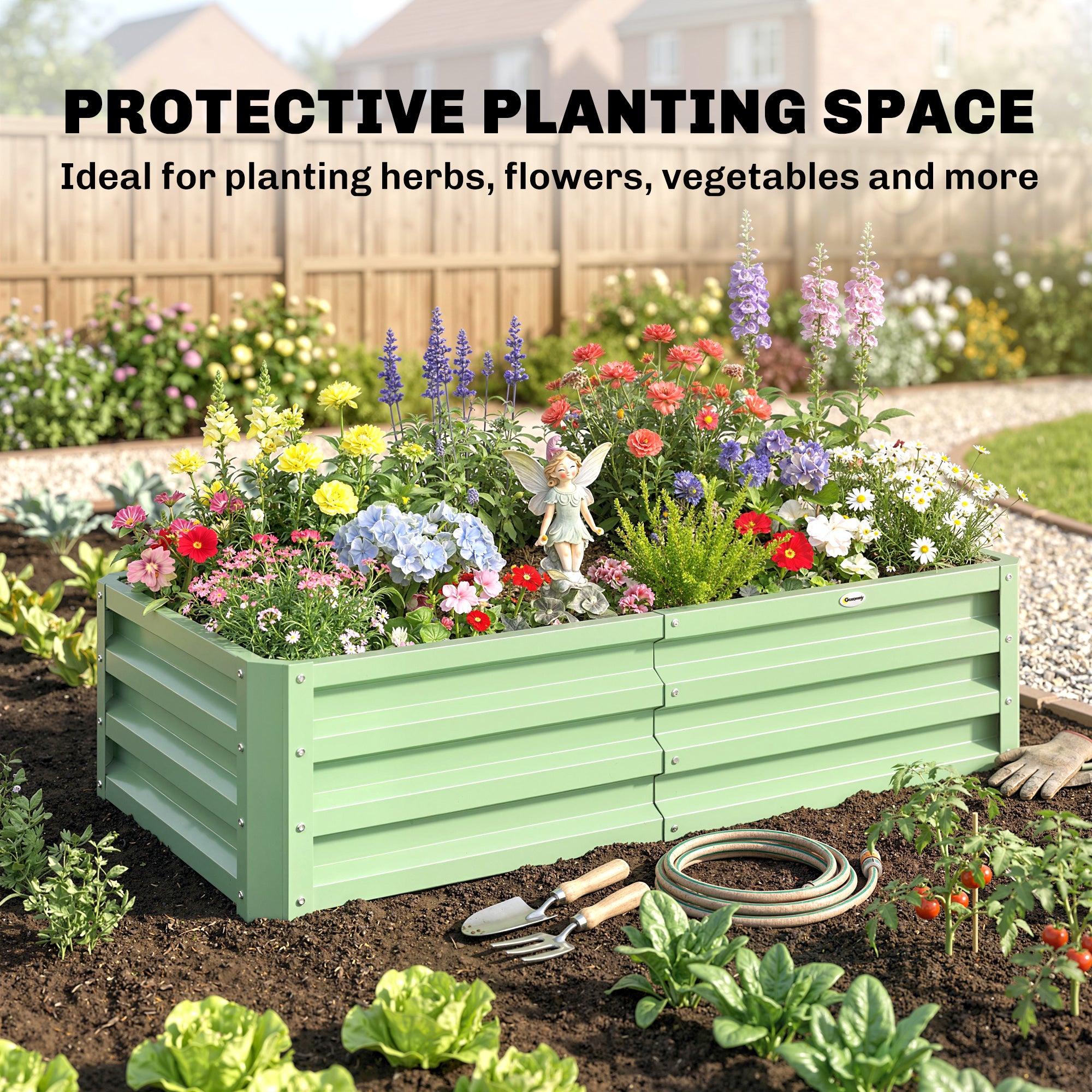 Outsunny Raised Beds for Garden, Galvanised Outdoor Planters, for Herbs and Vegetables, Use for Patio, Garden, Balcony 