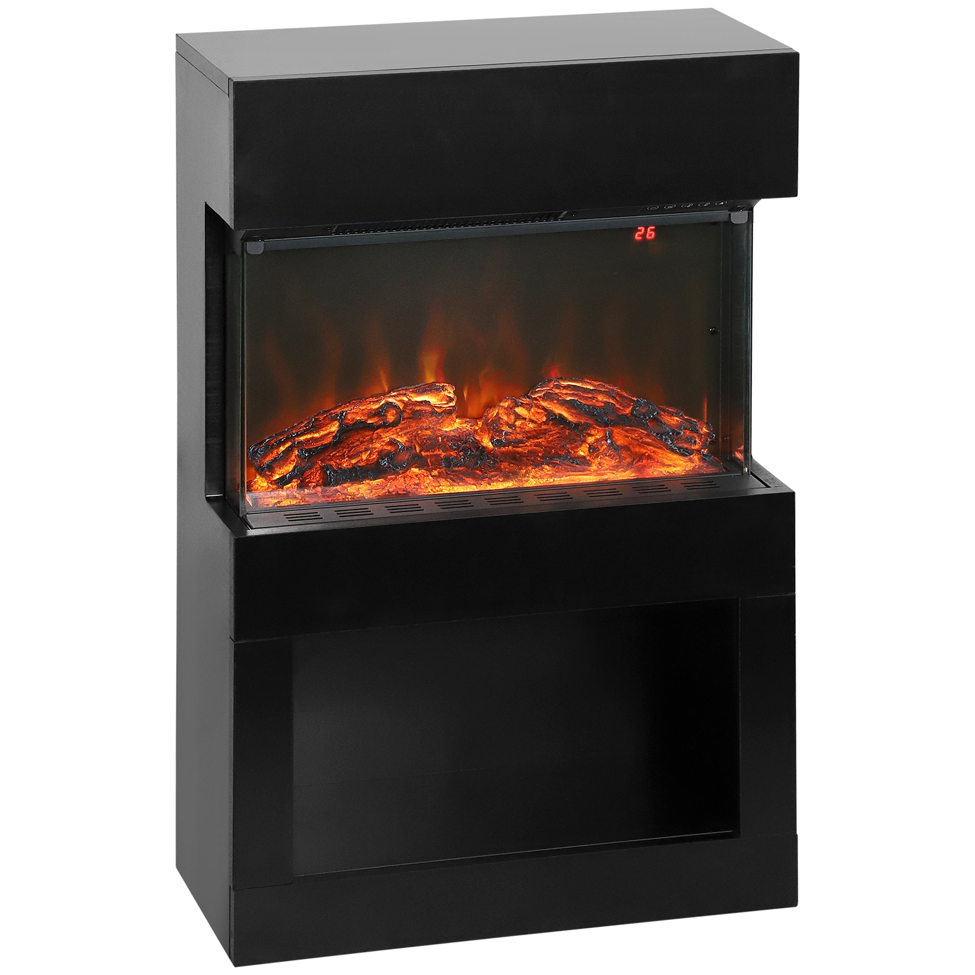 HOMCOM 19" Electric Fireplace with Surround, 3D Flame Effect, 6 Colours & 3 Brightness Levels, 1000W/2000W Black Electric Fire and Mantel Reach up to 30㎡ Space with Remote & Timer, 3 Sided View 