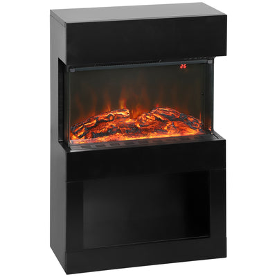 HOMCOM 19" Electric Fireplace with Surround, 3D Flame Effect, 6 Colours & 3 Brightness Levels, 1000W/2000W Black Electric Fire and Mantel Reach up to 30㎡ Space with Remote & Timer, 3 Sided View 