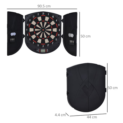 HOMCOM  Electronic Dartboard Set 26 Games and 185 Variations with 6 Darts and Cabinet to Stroage Multi-Game Option Ready-to-Play 