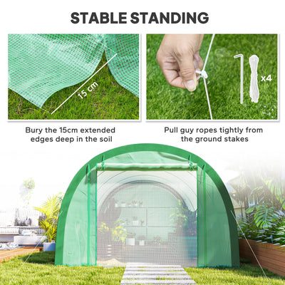 Outsunny 6 x 3(m) Polytunnel Greenhouse with Upgraded Structure, Mesh Door and Windows, 15 Plant Labels, Green 