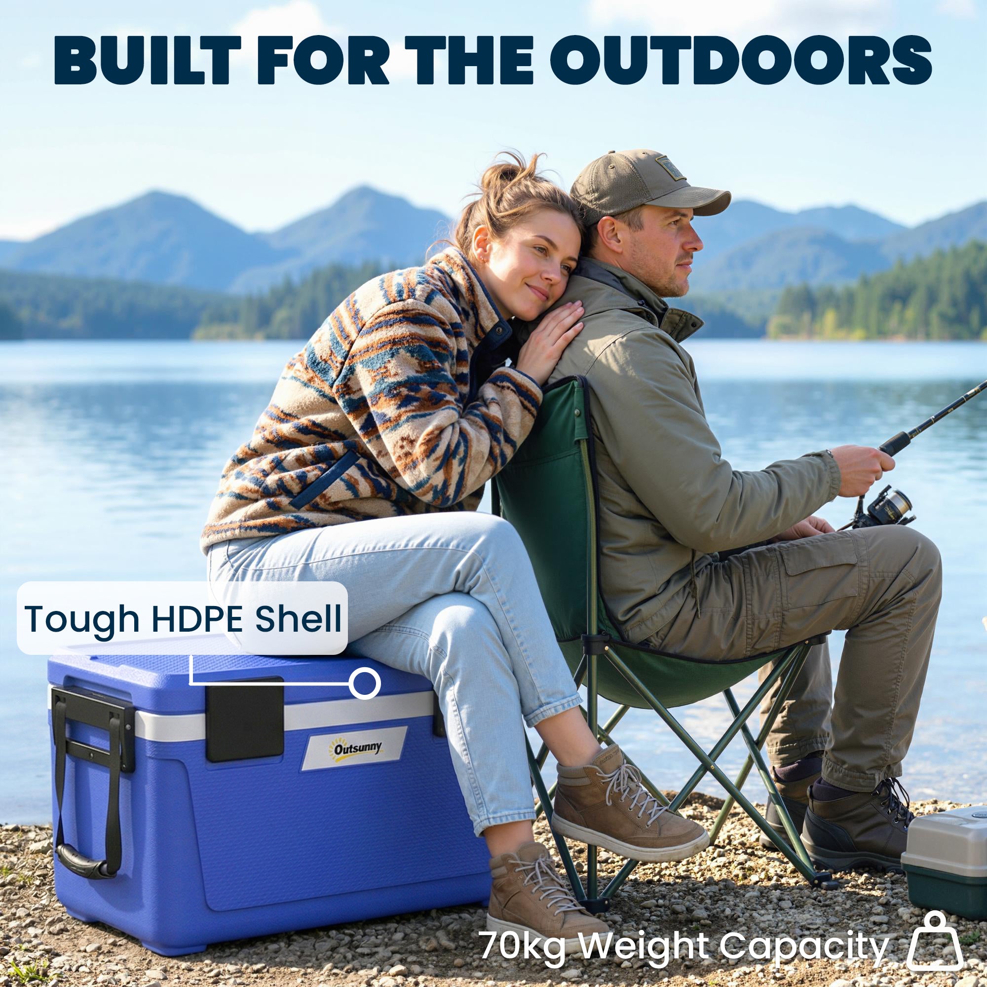 Outsunny 42.6L Insulated Cool Box, Lightweight Portable Ice Cooler with Handle, Lid and Drain Valve, Dark Blue 
