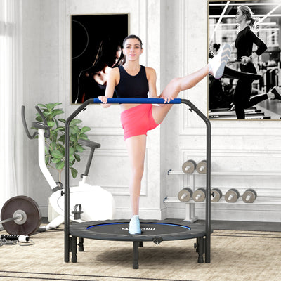 HOMCOM 48" Foldable Mini Fitness Trampoline, with Adjustable Foam Handle, Blue 