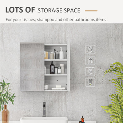 kleankin Bathroom Mirror Cabinet, Wall Mounted Bathroom Storage Cupboard with Adjustable Shelf, 60W x 15D x 60Hcm, High Gloss White 