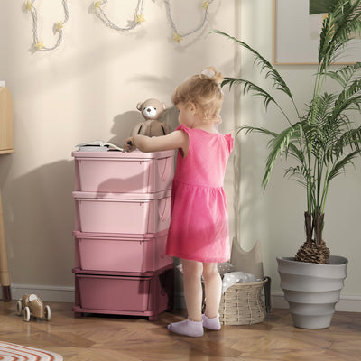 HOMCOM Four-Tier Kids Storage Boxes, with Four Drawers, Pink 