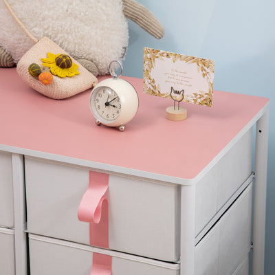 HOMCOM Chest of Drawers, Cloth Organizer Unit with 6 Fabric Drawers, Metal Frame and Wooden Top, Storage Cabinet for Kids Room, Living Room, Closet, Hallway, Pink 
