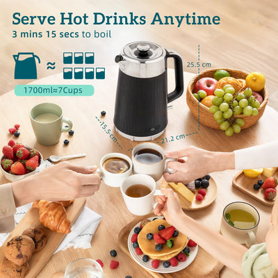HOMCOM Electric Stainless Steel Kettle and Toaster Set, 3000W 1.7L UK Strix Thermostat Fast Boil Kettle w/ Limescale Filter, Cool Touch Body, 4 Slice Toaster with 7 Browning Levels, Crumb Tray, Black 