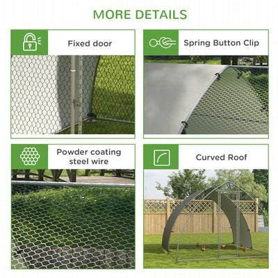 PawHut Galvanised Outdoor Chicken Coop, with Cover, for 8-12 Chickens, Hens, Ducks, Rabbits, 3 x 3.8 x 2.2m - Silver Tone 