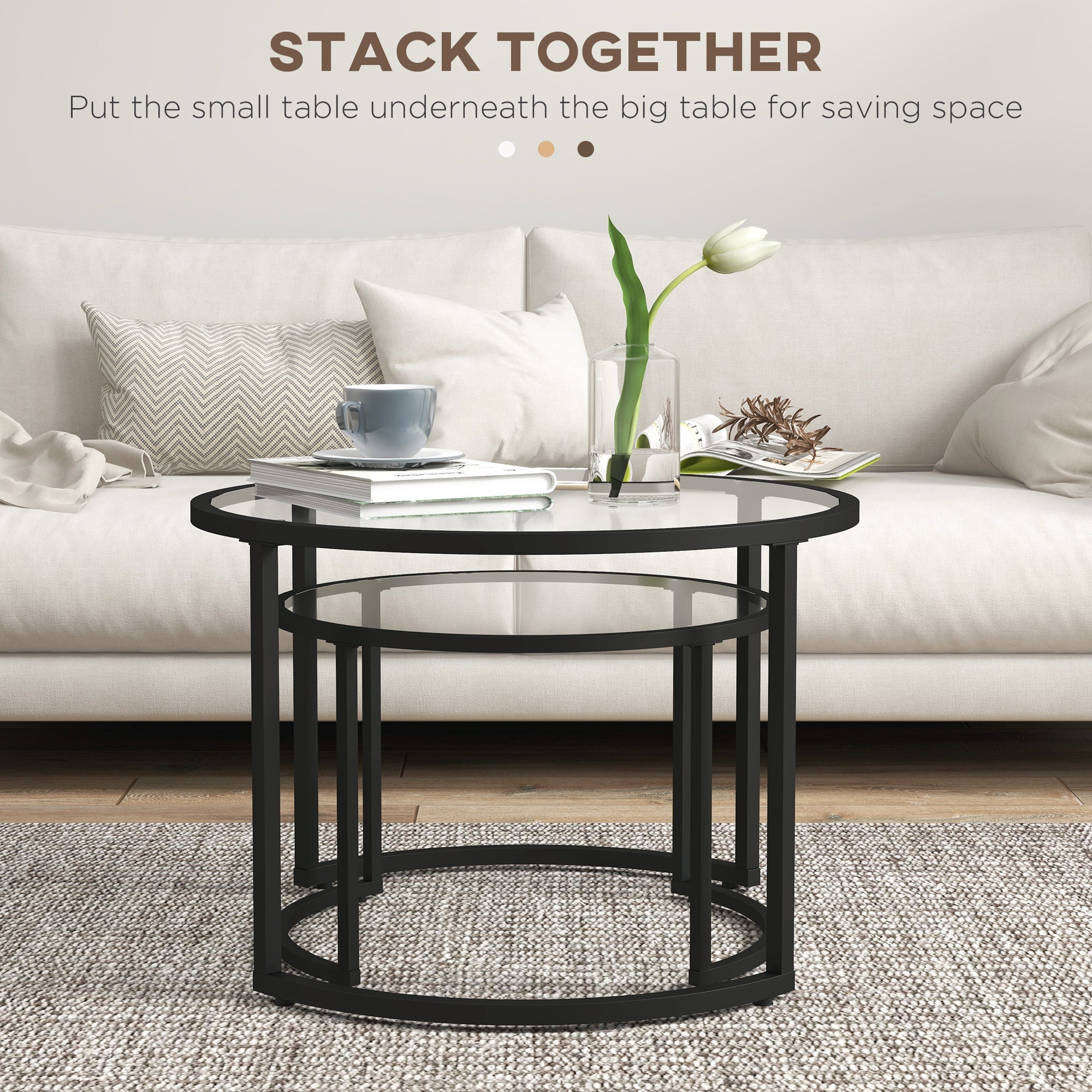 HOMCOM Two-Piece Nest of Glass-Top Coffee Tables 